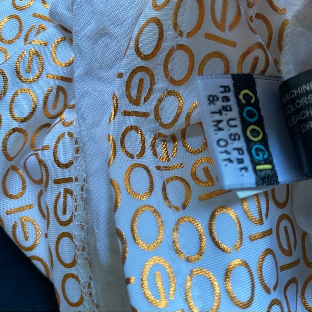 COOGI VINTAGE WHITE GOLD LOGO PRINT COWL NECK MINI DRESS LARGE - Picture 15 of 16